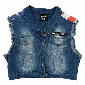 Headrush Brand Women’s American Flag Denim Motorcycle Biker Vest Size Large